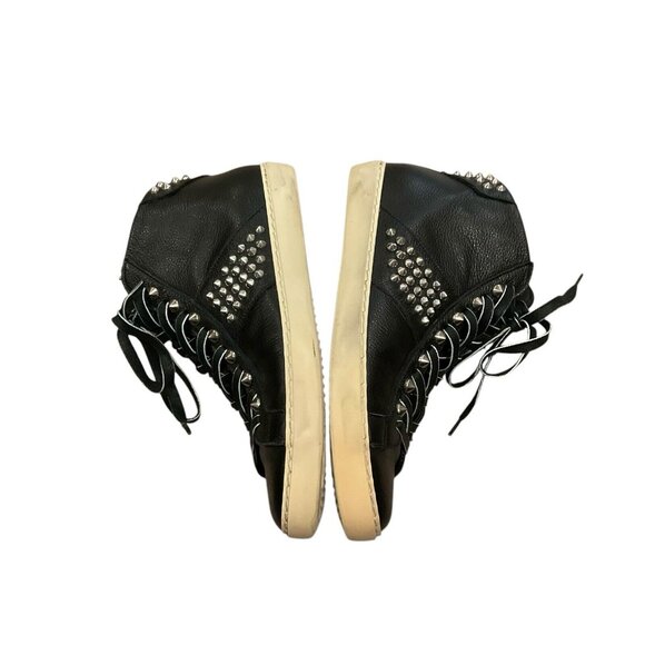 Leather Crown Studborn black Mid top Sneakers Silver Metal Studs Zipper Size 38 - Picture 9 of 12